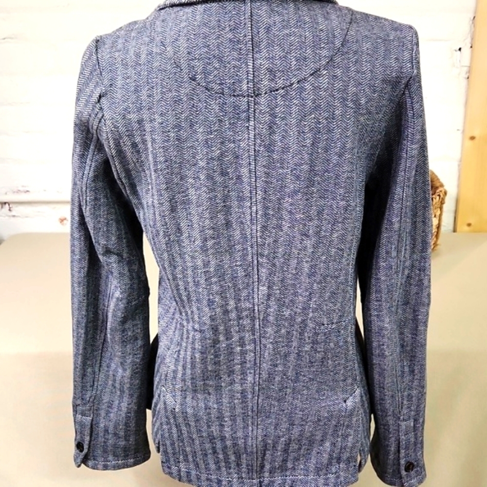 ECRU 💯 Cotton Herringbone Blazer Size Medium - Picture 4 of 10